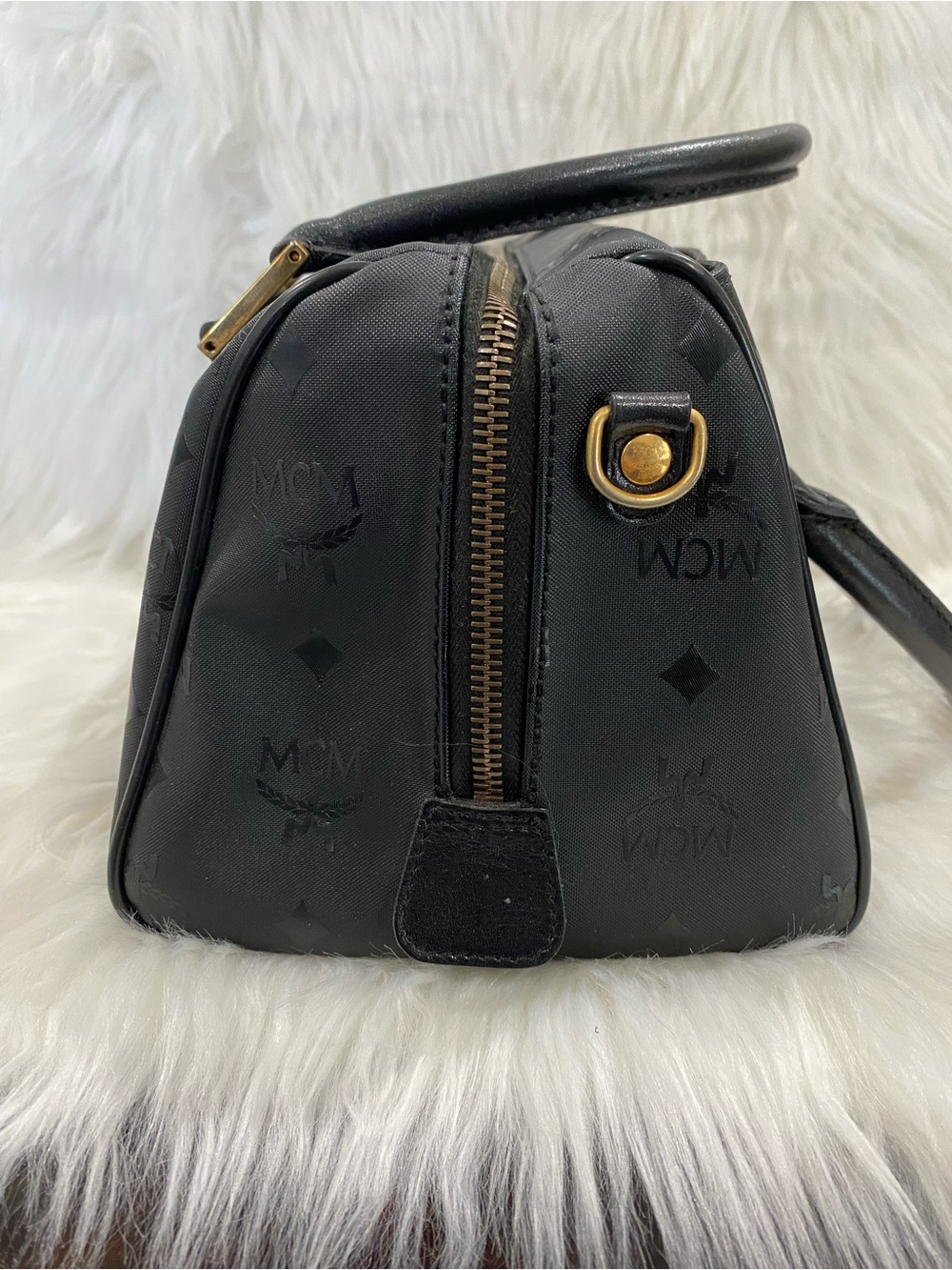MCM Black Visetos Boston with Gold Hardware - Picture 4 of 12